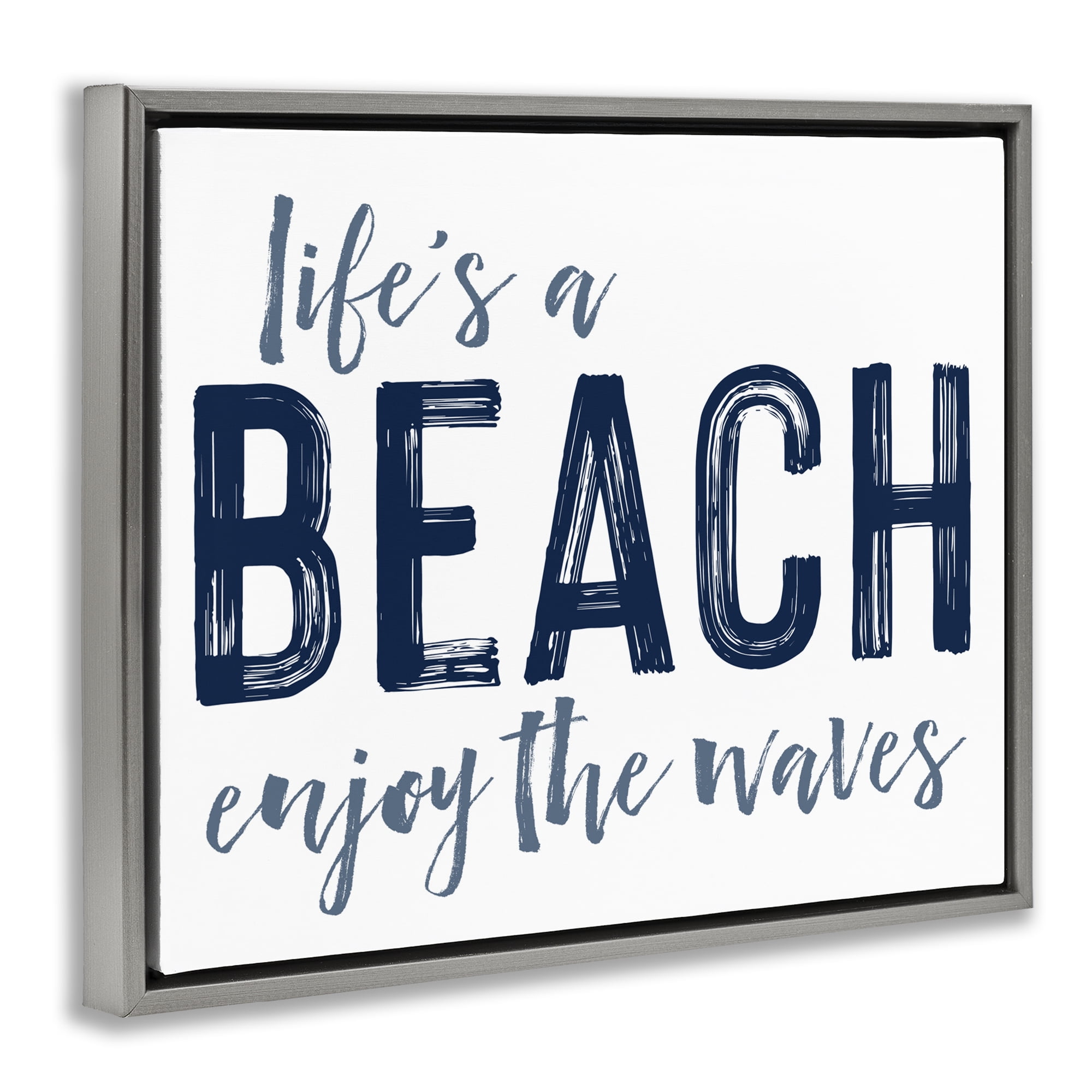 Summer Sentiment Enjoy Waves Gray Framed Floater Canvas Wall Art, design by Lettered and Lined