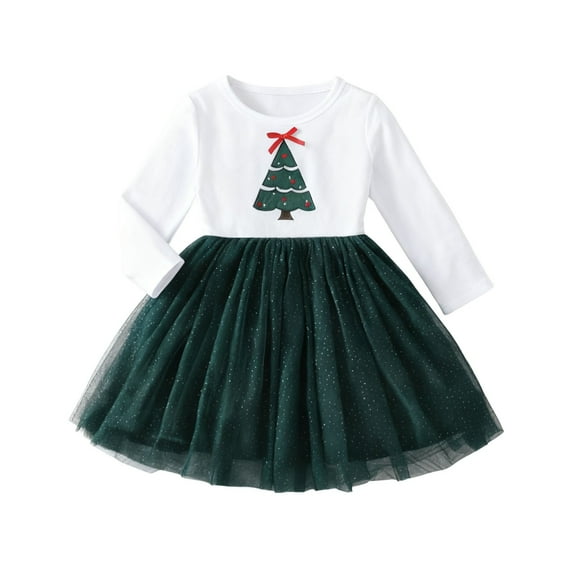 XEGLSBU Girls Christmas Dress Size 10 Long Sleeve Girls Dress Long Sleeve Party Gown with Elegant Bow and Festive Print Round Neck Design for Holiday Celebrations White Size 7-8 Years