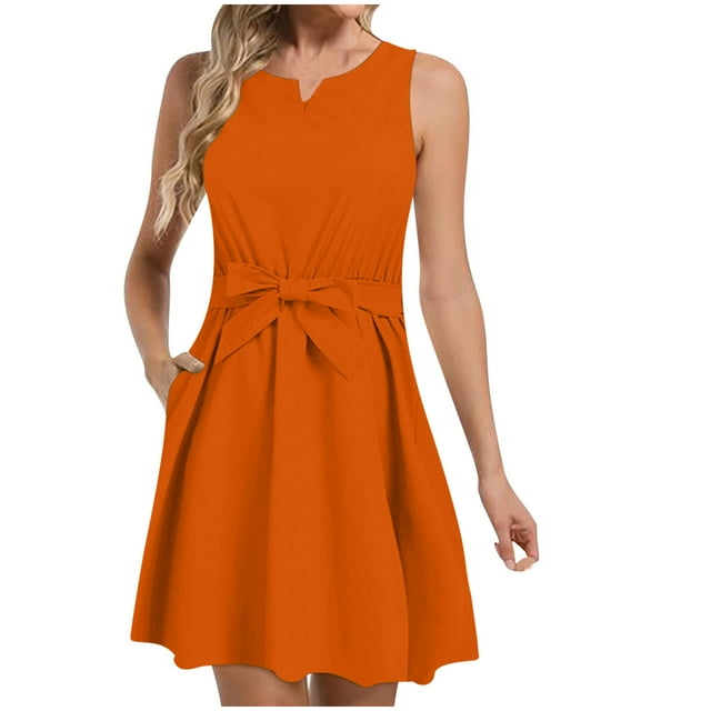 AherBiu Robe pour Femmes 2024 Élégante Tendance Sans Manches Débardeur Robe Midi Fluide Froncée Longueur Genou Robe d'Été