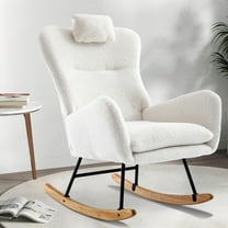 PAPROOS Modern Teddy Fabric Rocking Chair, Accent Rocker Chair with High Backrest for Nursery, Accent Glider Rocker for Living Room Bedroom Playroom, White