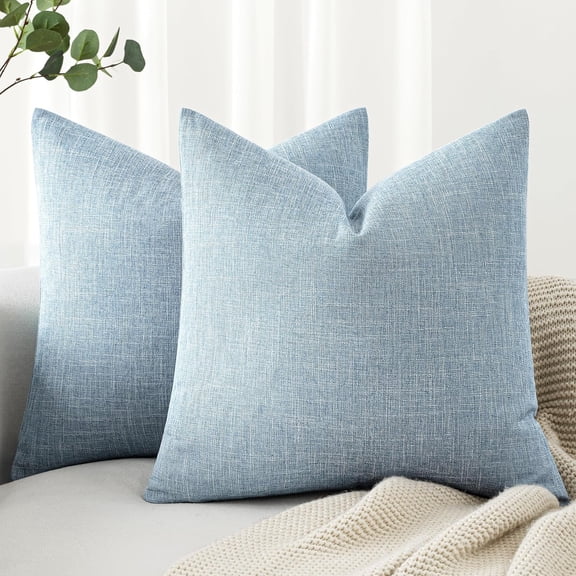 Pack of 2 Decorative Linen Burlap Coastal Pillow Covers Farmhouse Boho Accent Pillowcases for Sofa Car Couch Bedroom Living Room Decor 22x22 Inch Light Blue