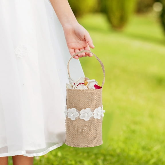 Squalise 2pcs Wedding Rustic Wedding Flower Girl Basket for Girls and Boys