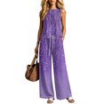 thumbnail image 5 of Cagogo Women's 2 Piece Sleeveless Tank Top Long Pants Set Casual Summer Outfits Loose Round Neck Tops Comfy Pants Matching Lounge Sets Boho Vacation Travel Clothes, Purple 2XL, 5 of 6