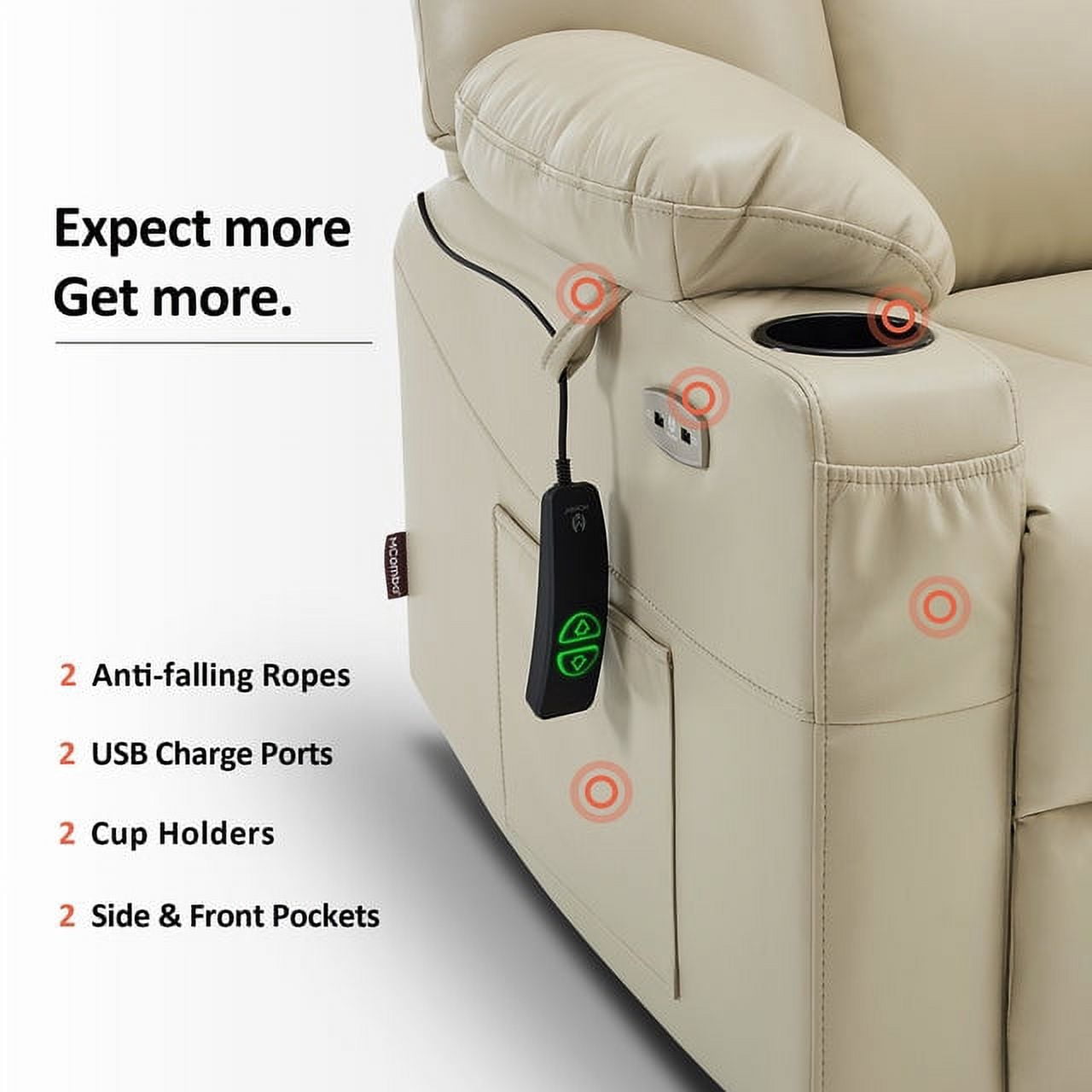 MCombo Large-Wide Power Lift Recliner Chair with Massage and Heat for Big and Tall Elderly People, Faux Leather R7541 (Beige, Large-Wide)