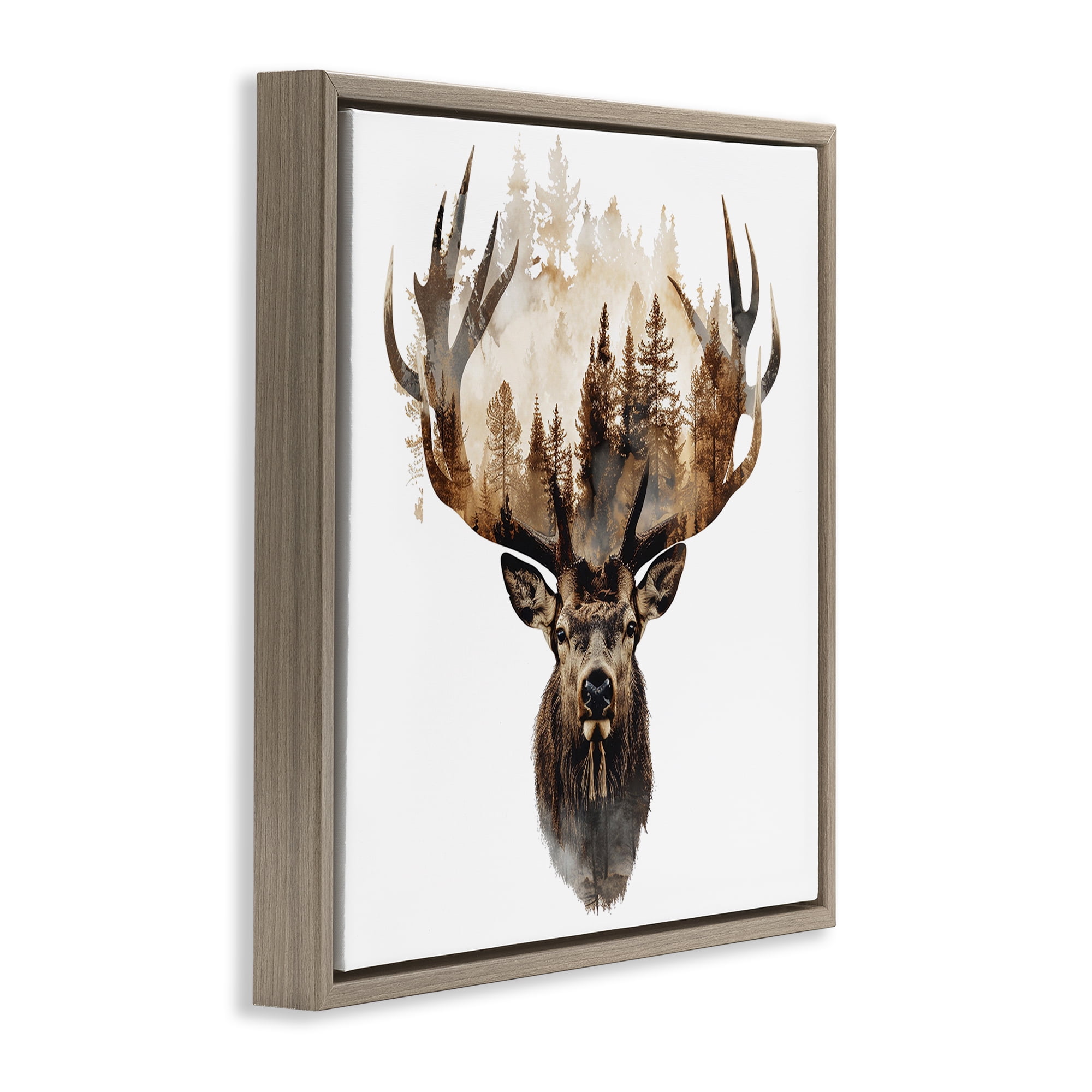 Stupell Industries Deer Forest Silhouette Animals Painting Brown Floater Framed Canvas Art Print Wall Art, 25 x 25