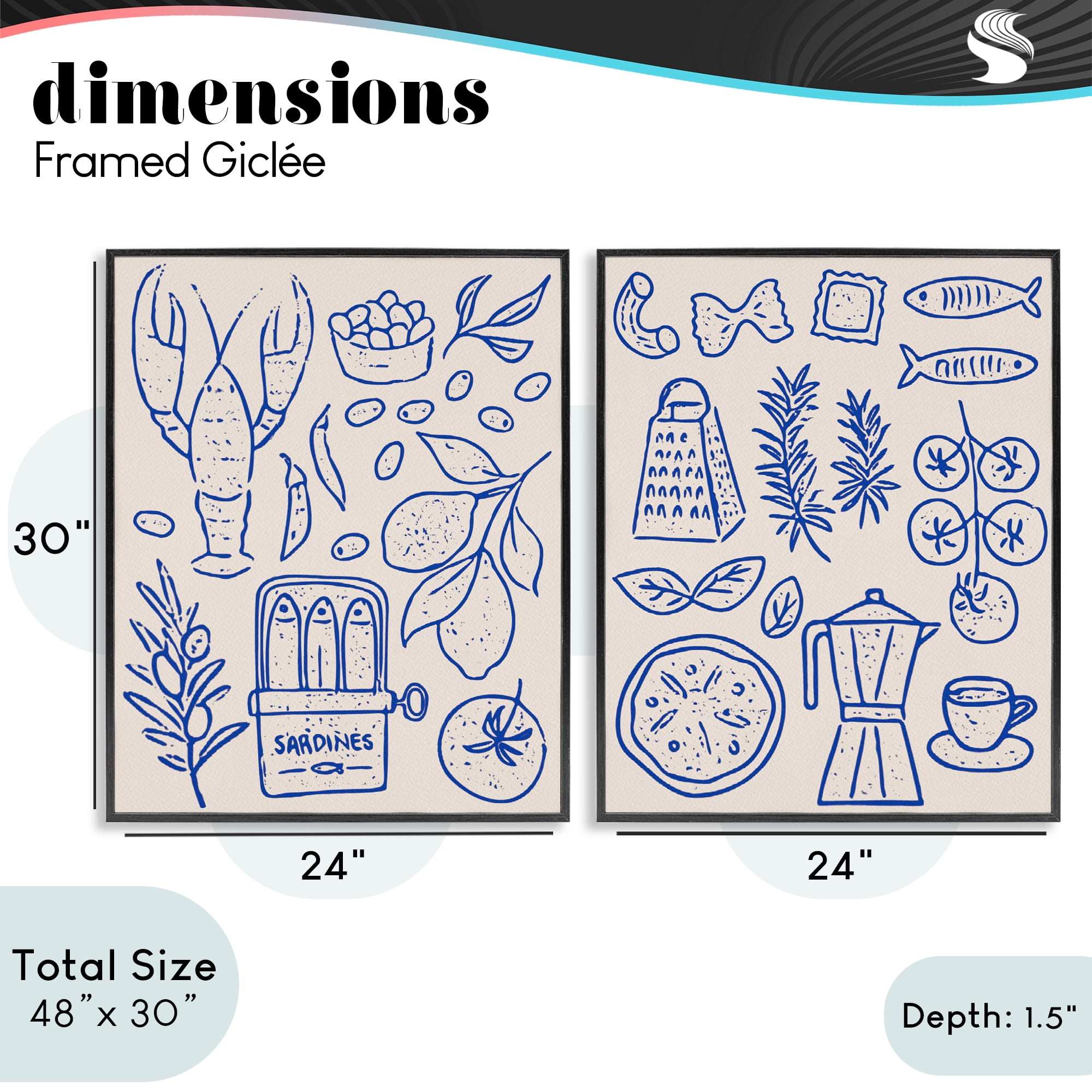 Stupell Industries Mediterranean Kitchen Simplicity 2 Piece Black Framed Giclee Art Set, design by Camila Juncos