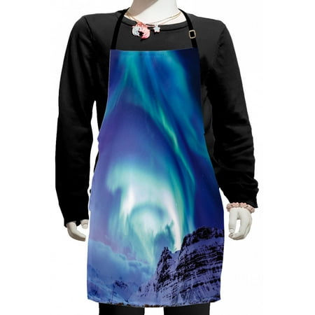

Winter Kids Apron Aurora Borealis Kirkjufell Iceland Natural Phenomenon Northen Environment Boys Girls Apron Bib with Adjustable Ties for Cooking Baking Painting Blue Sea Green Lilac by Ambesonne