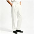 thumbnail image 4 of Moocorvic Mens Pleated Dress Pants, Relaxed Fit Classic Straight Leg, Cuffed Hem Business Casual Trousers,White, 4 of 7