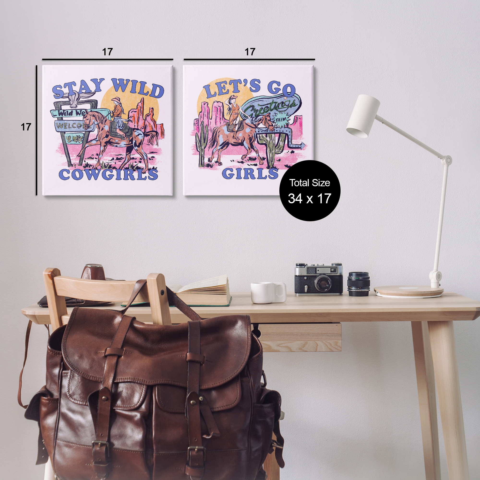 Stupell Industries Pink Cowgirl Phrases Entertainment Painting Wrapped Canvas Art Print Wall Art, 17 x 17, Set of 2