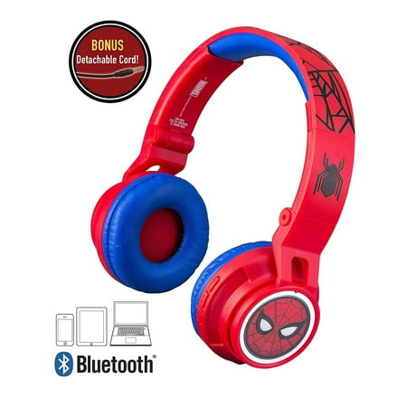 Kids Bluetooth Headphones for Kids Spiderman Far from Home Wireless Rechargeable Foldable Bluetooth Headphones with Microphone Kid Friendly Sound and Bonus Detachable