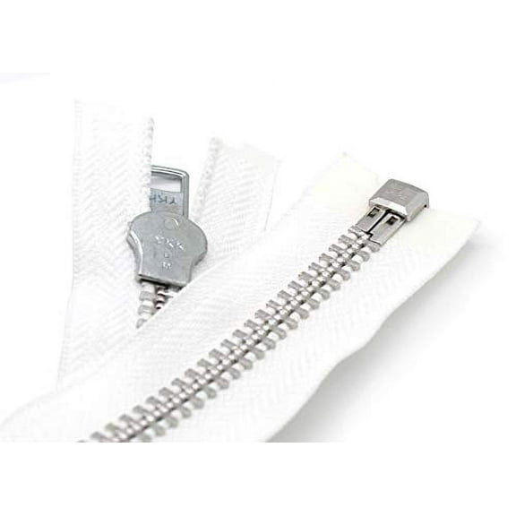 YKK #10 10 Inch to 36 Inch Aluminum Separating Jacket Zipper Extra Heavy Duty Metal Zippers for Sewing Coats Crafts (White - 501, 27 Inches)