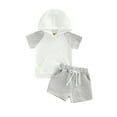 thumbnail image 1 of Qmyliery Baby Boys 2PCS Pants Set, Short Sleeve Color Block Hooded Tees + White Drawstring Short Pants, Toddler Boys Summer Casual Outfit,0-3 Years, 1 of 8