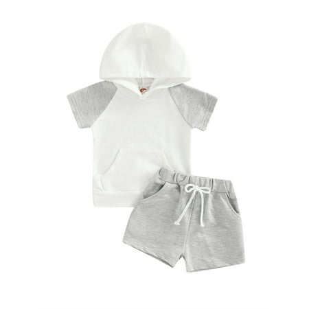 

Coduop Toddler Baby Boy Summer Outfits Short Sleeve Hoodie Tee and Shorts Set 0-3 Years