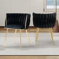 thumbnail image 4 of Velvet Dining Chairs Set of 2, Accent Chairs With Golden Metal Legs, Woven Upholstered, For Living Room/Bedroom/Kitchen, 4 of 14