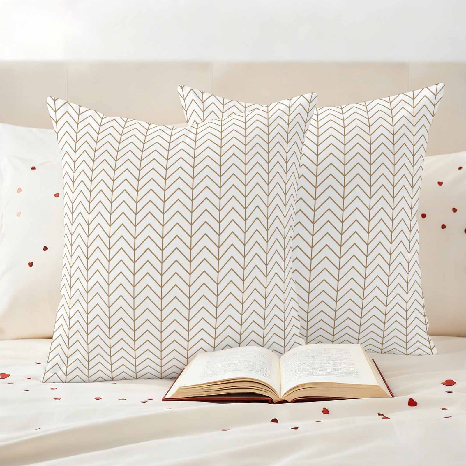 Simple Line White Outdoor Waterproof Pillow Covers, Beige Modern Art Geometric Decorative Square Throw Pillowcase Sofa Cushion Sham for Patio/Couch/Chair, 26"x26" 2 Pack