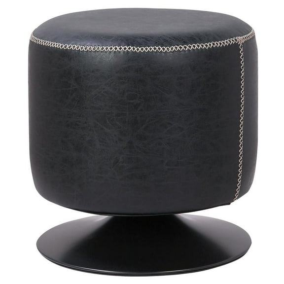 New Pacific Direct Gaia 18" Round Faux Leather Ottoman in Black/Gray