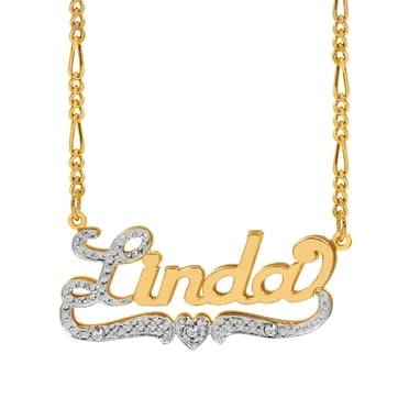 Personalized Name Necklace with First Initial and Tail Beaded and Rhodiumed