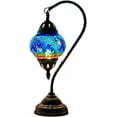 thumbnail image 6 of SILVERFEVER Turkish Moroccan Mosaic Table Lamp - Handmade Swan Neck Tiffany Glass Table Bedside Lamps w Bronze Base14.5 LED Bulb Included Blue Firebird Tail, 6 of 7
