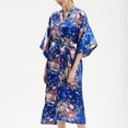 thumbnail image 2 of Defitshape Women's Long Kimono Bride Bathrobe Soft Floral Bridesmaid Travel Summer 3/4 Sleeve Robe Royal Blue Small-X-Large, 2 of 4