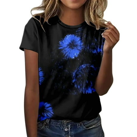 

Scrub Tops for Women Flower Printed Shirts Short Sleeve O Neck Tee T Shirt Top