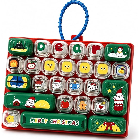 26-Key Keyboard Fidget Toy, Cute Cartoon Clicky Keyboard Clicker Toy with Keychain for Backpack Charm Pendant for Stress Relief