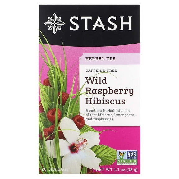 Stash Tea, Herbal Tea, Wild Raspberry Hibiscus, Caffeine Free, 20 Tea Bags,1.3 oz