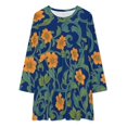 thumbnail image 2 of Orange Flowers Blue Background Floral Pattern Loose Dress Evening Dress Summer Dresses for Women Luxury Dress Long Sleeved Dress, 2 of 4