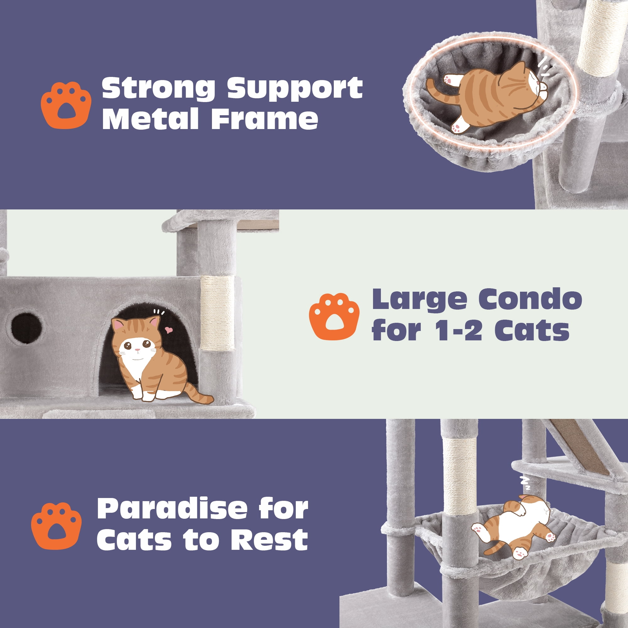 Sifurni 81" Multi-Level Tall Cat Tree Tower for Large Cat with Cat Condo and Hammock, Scratching Post & Scratching Ramp, Grey
