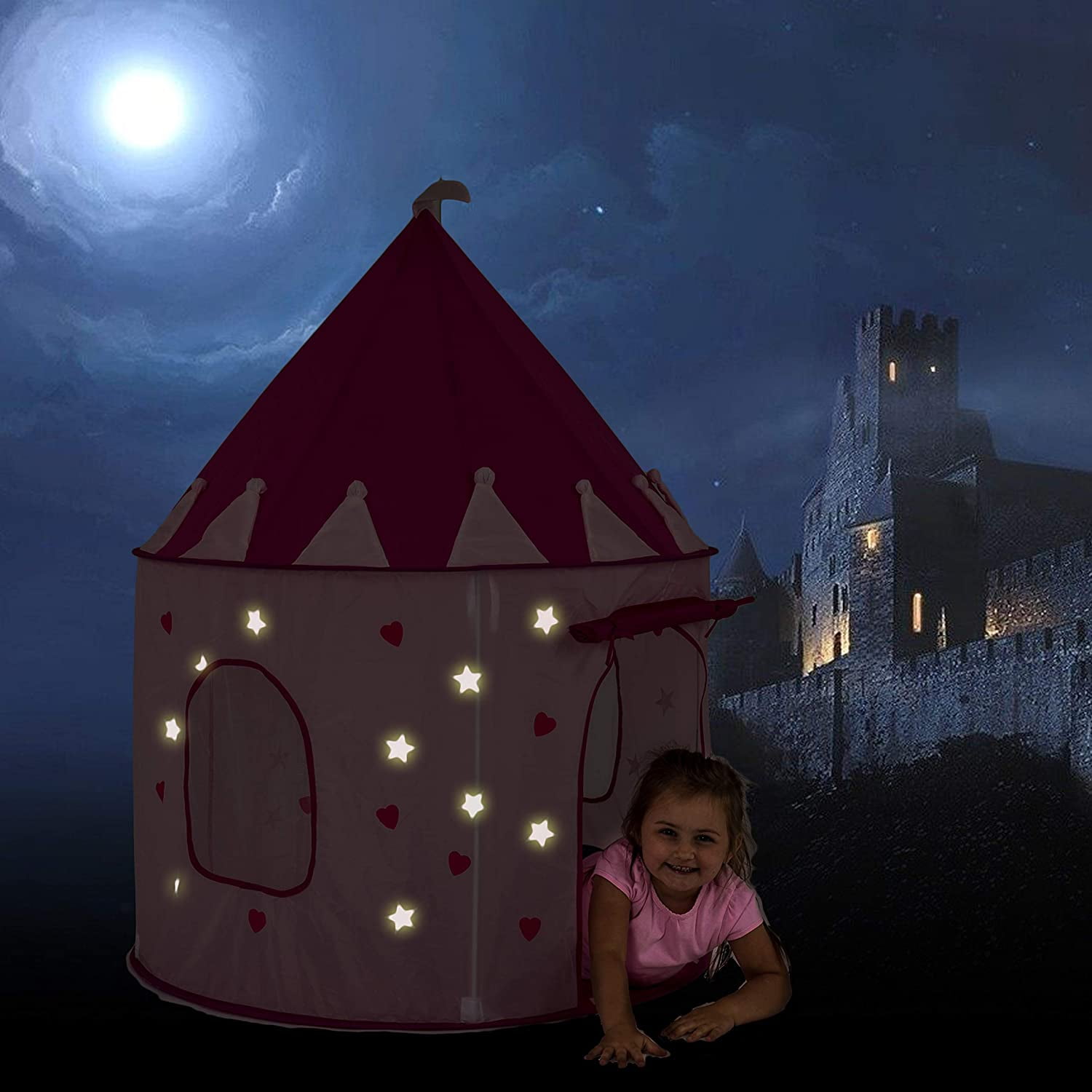EnHoHa Princess Castle Play Tent for Kids Toys Glow in The Dark Stars Princess Tent for Princess Toys Indoor & Outdoor Use Portable Girls Toys 