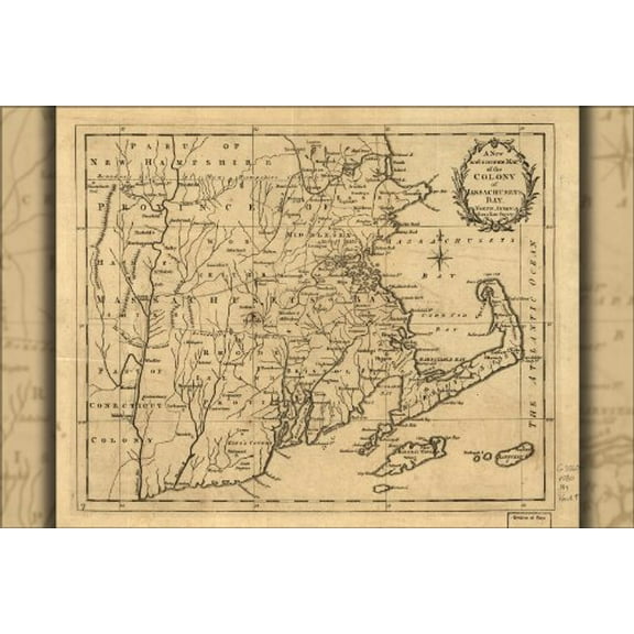 24x36 Poster; Map Of Colony Of Massachusetts Bay 1780; Antique Reprint