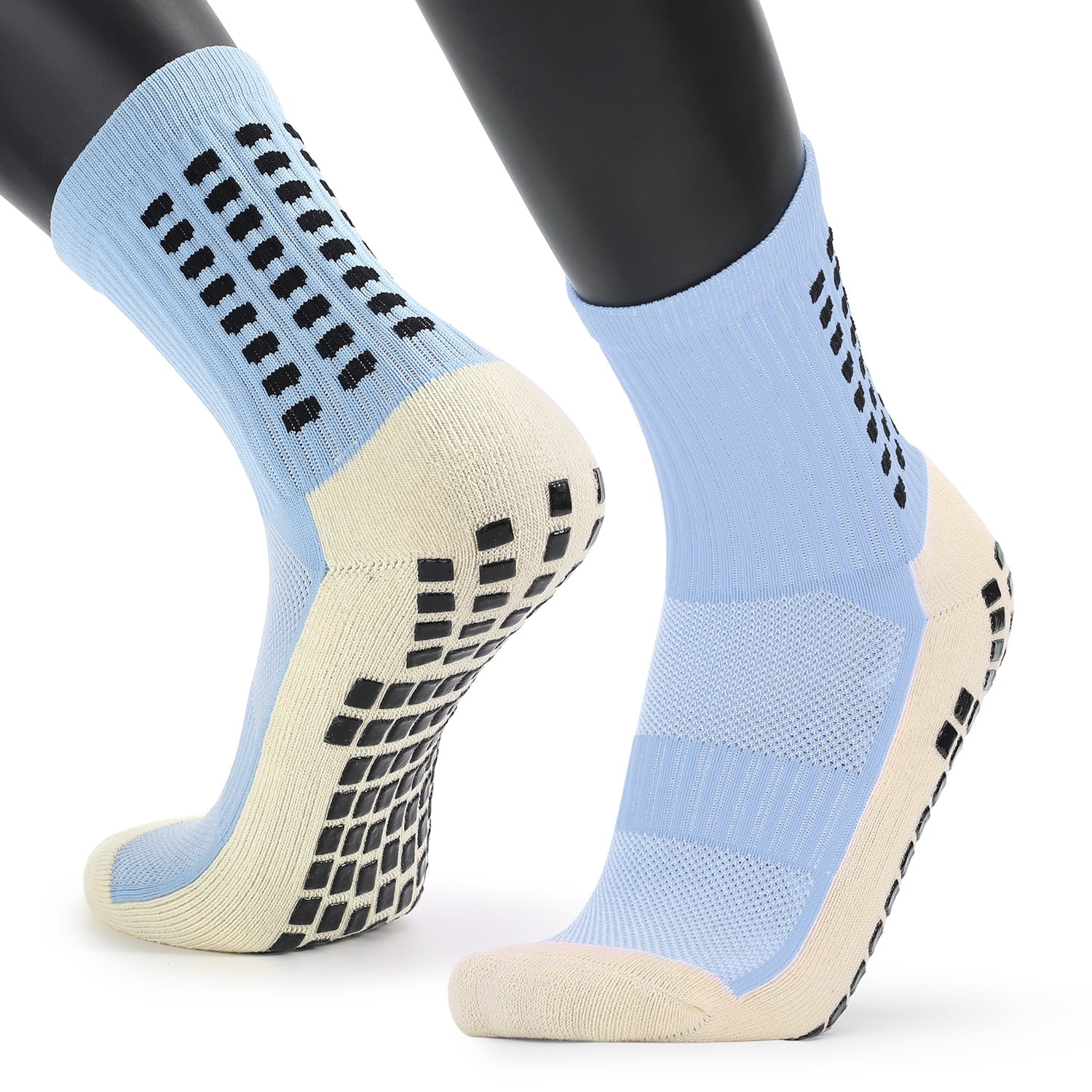 Mens Breathable Cotton Cushion Anti Slip Knee High Football Soccer Socks 2 Pairs/Pack 