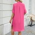 thumbnail image 5 of Wdfiry Women's T-shirt Dress Notched Neck Button Side Slit Dress Solid Color Loose Casual Half Sleeve Mini Dresses, 5 of 5