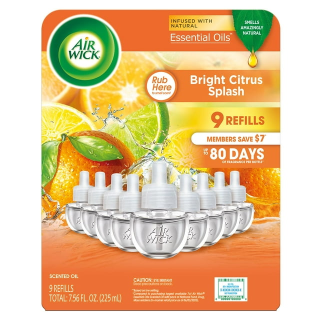 Air Wick Scented Oil Air Freshener, Bright Citrus, 9 refills