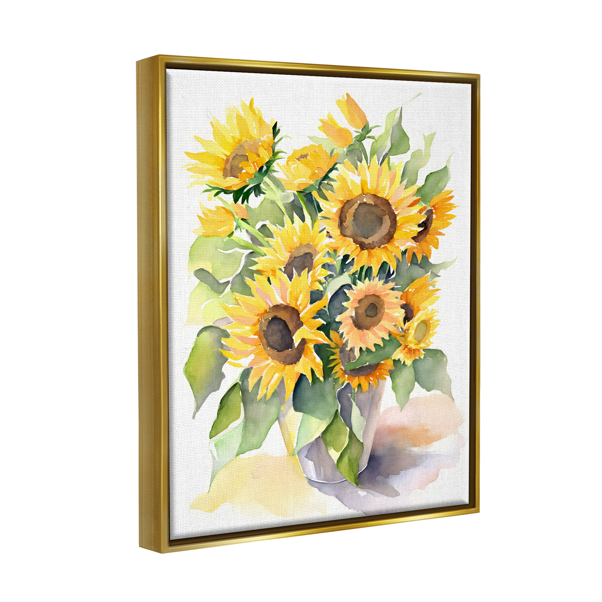 Stupell Industries Modern Sunflowers on White Botanical & Floral Painting Gold Floater Framed Canvas Art Print Wall Art, 25 x 31