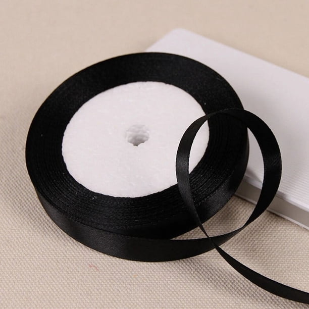 25 yardas/rollo 25mm cinta de satén de regalo negro de Navidad para coser DIY lazo de cinta Natural para manualidades tela decoración de fiesta de boda