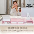 thumbnail image 4 of Pink Dual Monitor Stand Riser with 2 Drawers - Length and Angle Adjustable Double Corner Desk Shelf Organizer 37 inch for 2 Laptop/PC/Screen/TV (2 Drawers - 8''H), 4 of 7