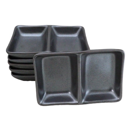 Pack Of 6 Ceramic Tetsu Kesho Soy Sauce Or Condiment Dishes With 2 Compartments