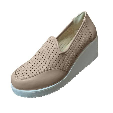 

Hvyesh Women s Comfortable Faux Leather Shoes Casual Round Toe Wild Driving Flats Soft Walking Shoes Women Wedge Shoes