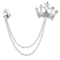 HEMOTON Crown Hanging Chain Brooch Pin for Men Decorative Metal and Rhinestone Vintage Style Silver Color
