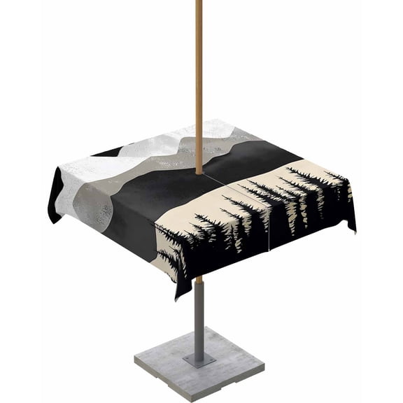 nqOlkjepod Black Mountain Outdoor Tablecloth with Umbrella Hole & Zipper, Peaks Landscape Forest Tree Square Table Cover 54x54 Inch, Dining Waterproof Table Cloth Protector for Patio/Party/Picnic