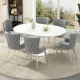 thumbnail image 2 of Noble House 5-Piece Dining Set, White Extendable Round Table for 4–6 with 4 Velvet Chairs, Gold Metal Legs, Gray, 2 of 10