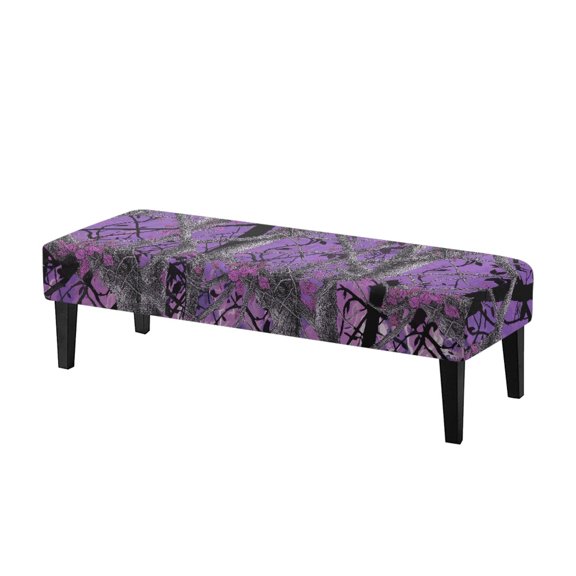 Chririnla Purple Camouflage Branch Polyester Spandex Bench Covers with Elastic Bottom, Scratch Resistant Washable Bench Slipcover for Dining Room