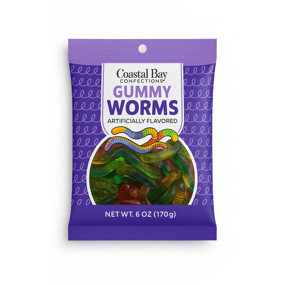 Coastal Bay Confections Gummy Soft Chewy Worms Candy 6 oz Bag