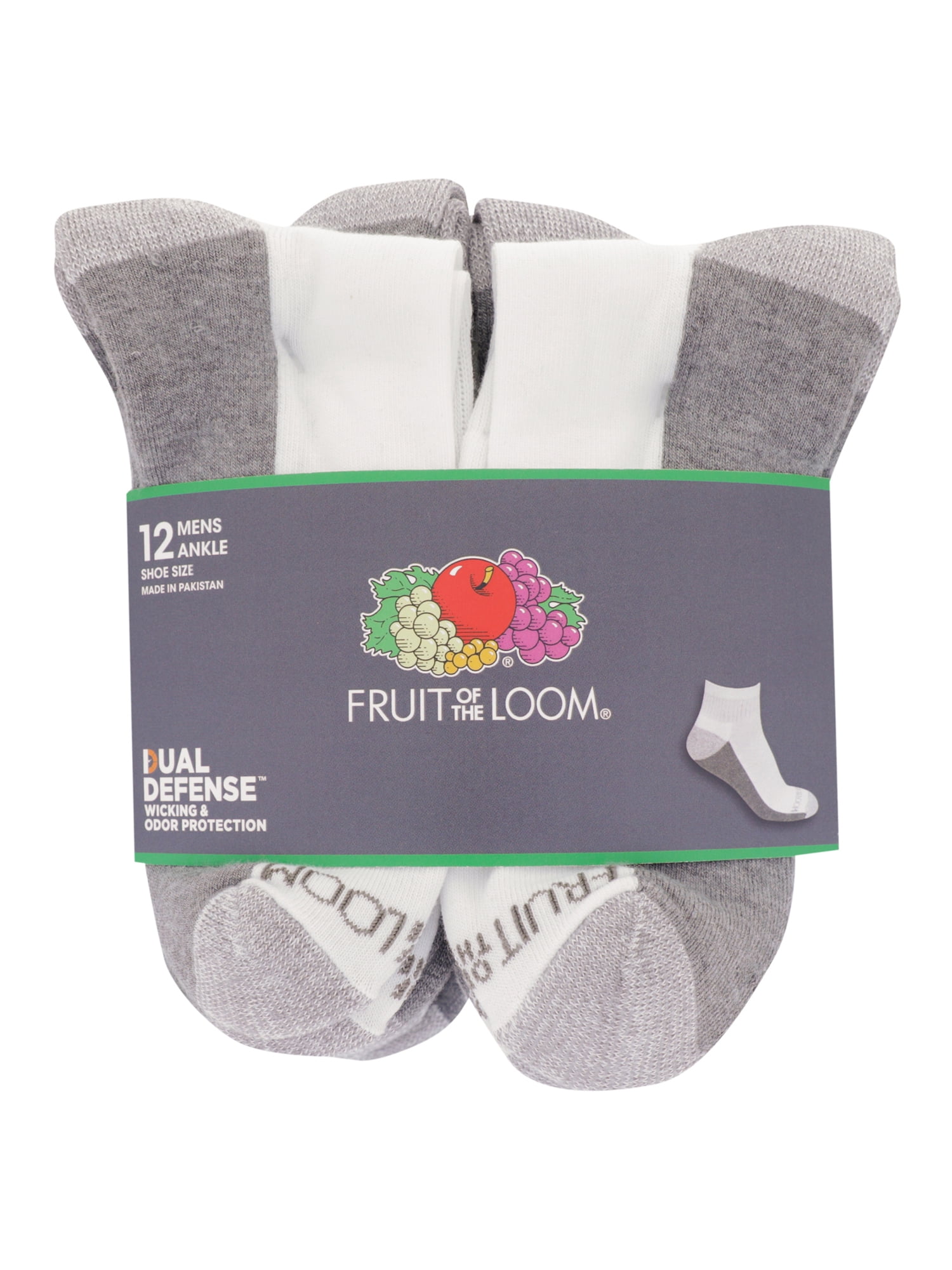 Fruit of the Loom Men's Dual Defense Cushioned Ankle Socks, 12 Pack