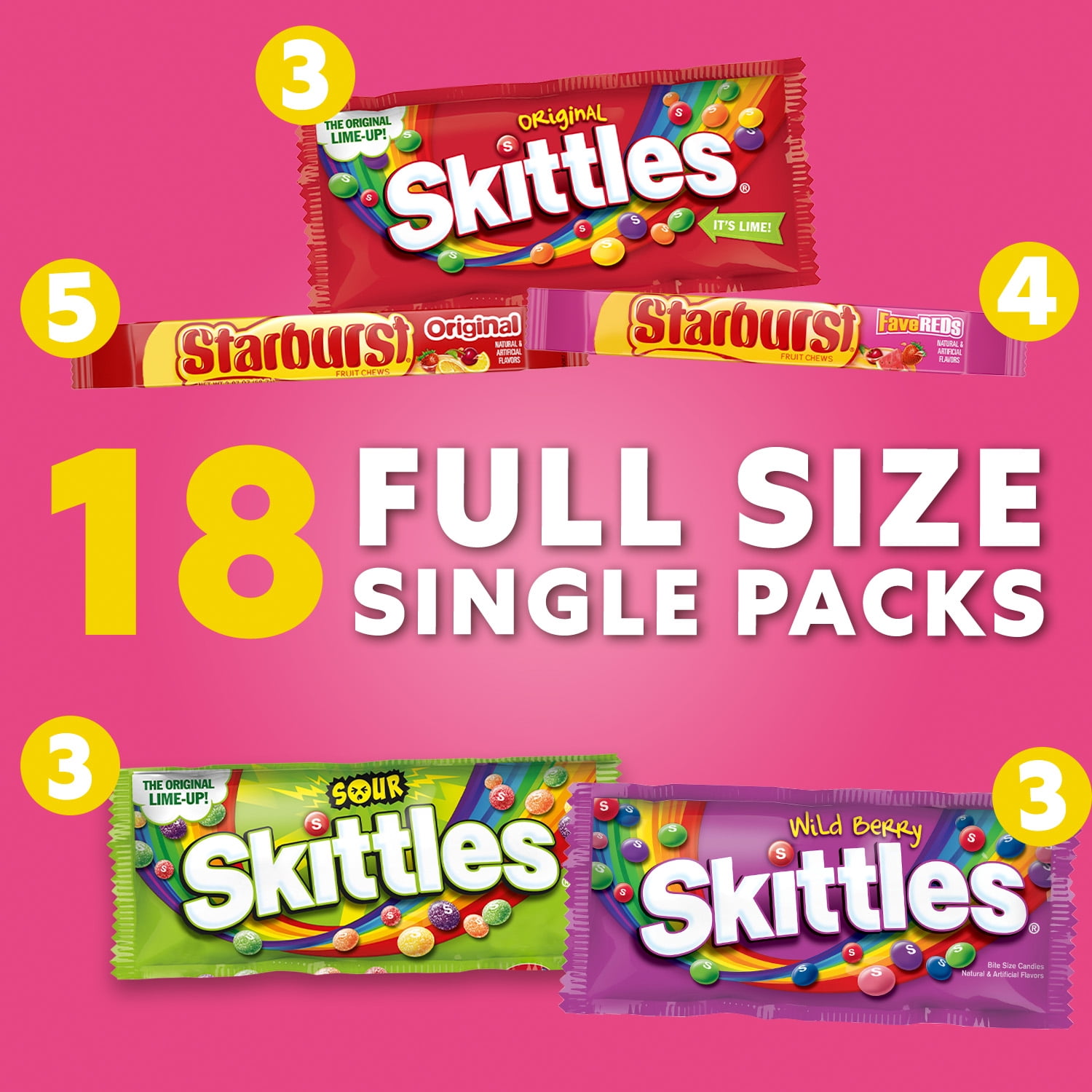 Mars Mixed Skittles & Starburst Variety Pack Chewy Candy Assortment -18 Bars Box