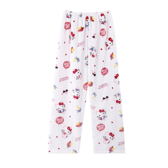 Anime Pajamas for Women Girls Cartoon Flannel Cat All Over Print Christmas Halloween Sleep Pajama Pants