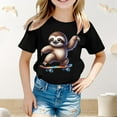 thumbnail image 2 of Bjutir Girl Shirts Summer Short Sleeve Cute Animal Print Casual Loose Fit Round Neck Tee For Kids Comfortable Daily Wear Cute Print Girls Tops,Black,3-4 Years, 2 of 4