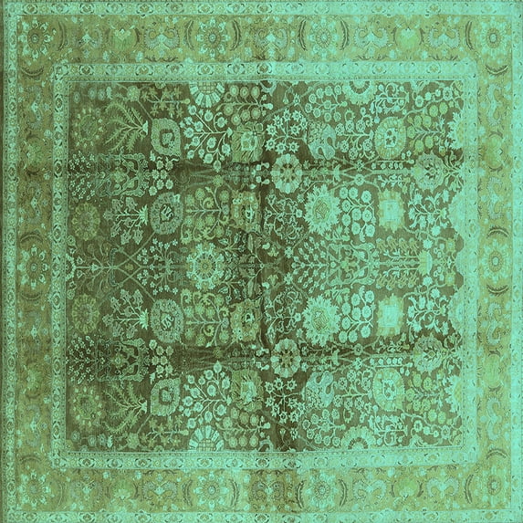 Ahgly Company Machine Washable Indoor Square Oriental Turquoise Blue Traditional Area Rugs, 3' Square