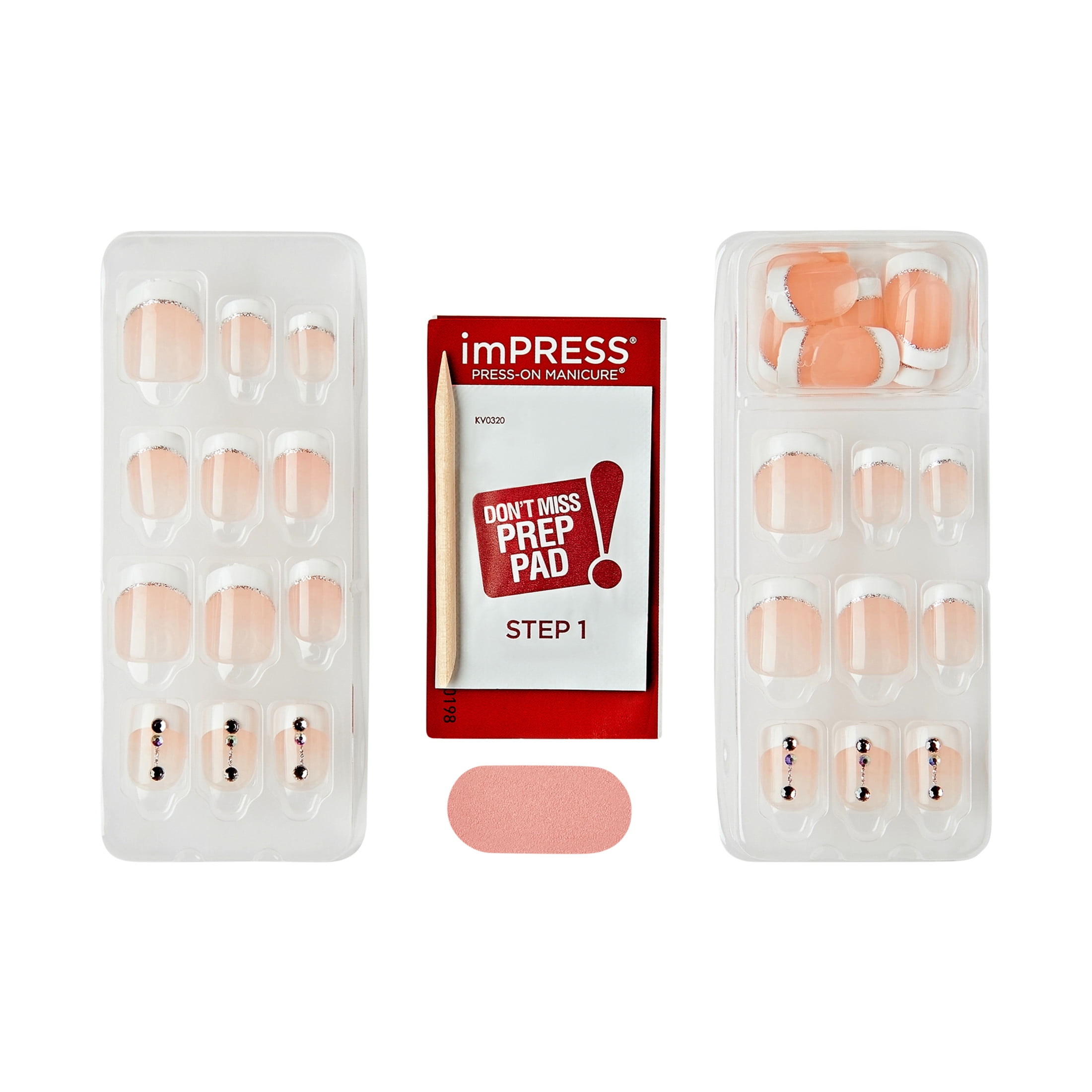 Kiss Impress Design Short Square Press on Nails , White French Tips, 30 Pieces