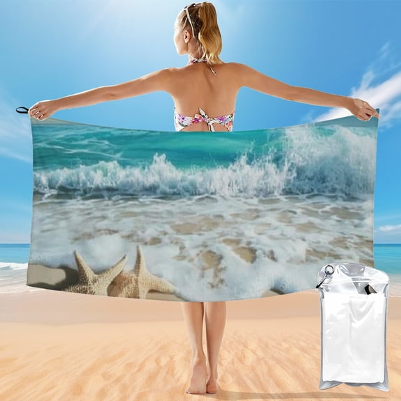 BCIIG Quick Dry Bath Towel with Starfish Beach Ocean Theme, Ultra-Fine Fiber Towel for Beach Vacations and Outdoor Recreation, 27.5x55in 55x27.5in